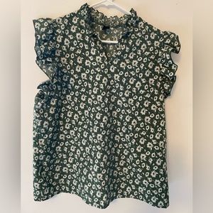 Ruffled cap sleeve shirt women green floral